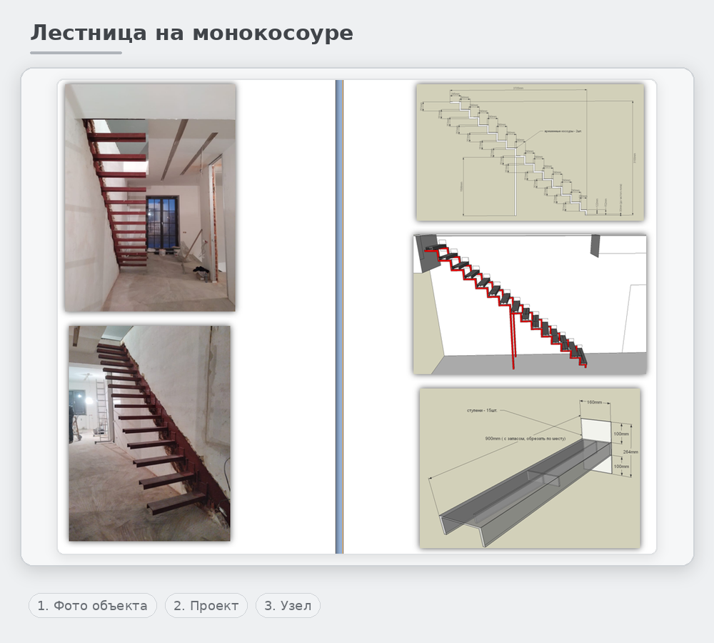 лестница на одном косоуре фото объекта проект и конструктивный узел