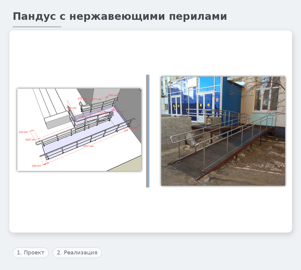 пандус с нержавеющими перилами проект и реализация